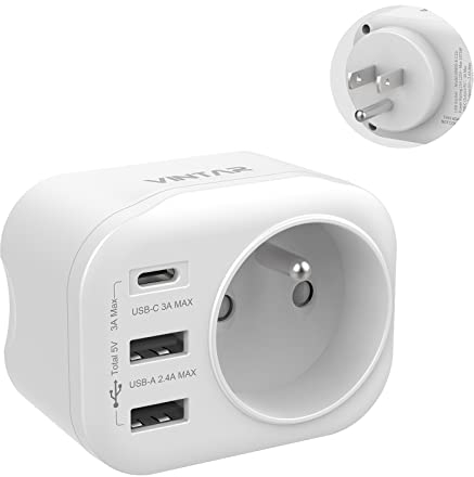 VINTAR 1PC Adaptateur Prise France vers Mexique Thaïlande Americaine USA Canada Française Adaptateur de Voyage avec 2 USB-A et 1 Type-C 3A, Type B