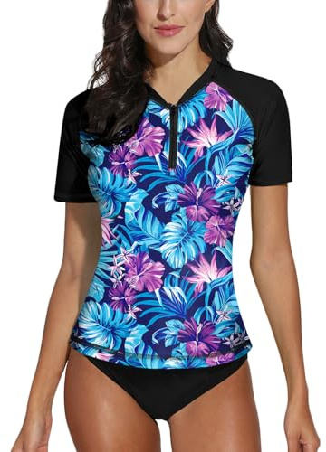 BesserBay Women Rash Guard Shirt UPF 50+ Swimming Tops 1/4 Zipper Dry Swimsuits S-XXL