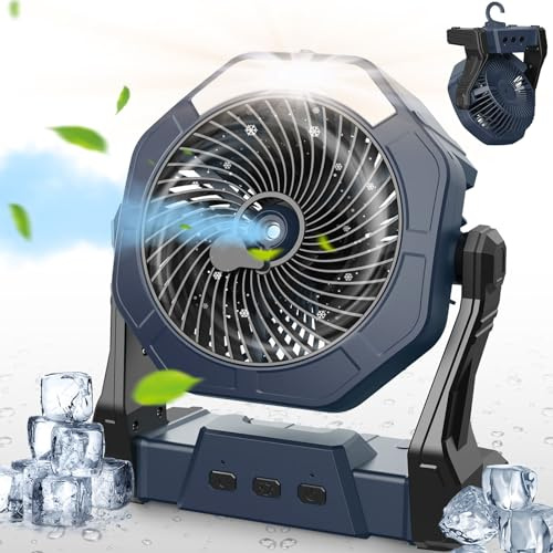 Ausic Portable Misting Fan, Outdoor Rechargeable Fan, LED Light, Hook, 35H | 8 Battery Operated Camping Fan with Water Spray for Sports Sidelines, Patio, Beach, Tent, Travel