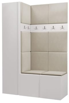 Mirjan24 Garderoben-Set Monati IX, Kleiderschrank, Schuhschrank mit 6 Fächer, 2X Kleiderhakenbrett, Gepolstertes Paneel/Wandpaneel, 8 Doppelhaken, Flurgarderobe, Wandgarderobe (Weiß, Manila 02)
