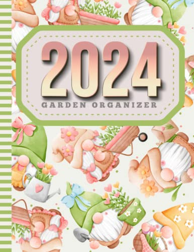 2024 Garden Organizer: 8.5x11 Dated Gardener Log / Gardening Charts - Lined - Dot Grid Pages - Plant Details / Track New Plantings / Customize - ... / Cartoon Pastel Pink Green Gnome Pattern