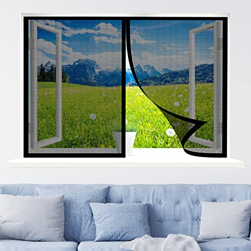 Mosquitera para ventanas, 190 x 165 cm Mosquitera Autoadhesiva, Cierre Automático Iman Fuertes para Ventanas Balcón Patio, Negro