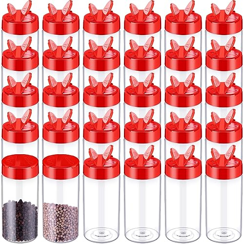 Uiifan 30 Pack 8.7 oz/250 ml Plastic Spice Jar with Shaker Lids Clear Seasoning Containers Empty Seasoning Bottles Red Lids Jars for Kitchen Storing Seasoning Salt Sugar Pepper Powder