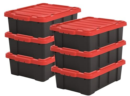 Iris Ohyama Heavy Duty Organisation Boxes, 25L, 6er-Set, Rot, Kompakt, Robust, Stapelbar, Aufbewahrungsbox, Für Garage, Regale, Umzug, Plastik, Utility, Werkzeugkiste, DDSKT-230