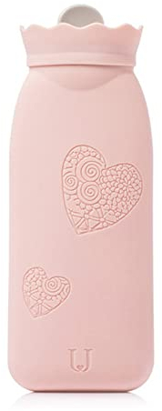 KAYLRE Wärmflasche Silikon Warmwasserflasche Warm Palast Handwärmer Mini Tragbare Explosionsdichte Plüsch Warme Baby Studenten Wasser Warme Wassertasche Wärmflasche mit bezug (Size : A Pink L)