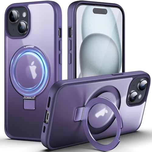 DASFOND Hülle für iPhone 15 mit Ständer, [Kompatibel mit MagSafe ] [All-in-1] Upgraded Magnetische Matt Case mit Unsichtbar Ständer, Handyhülle mit Militär stoßfesten Schutzhülle, Lila