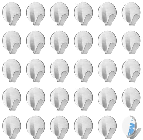 SRJQXH 30 Stück Klebehaken Klein Silber, Haken Selbstklebend Rund, Schlüsselhaken Edelstahl, Klebehaken Küche Kein Bohren Erforderlich, Geeignet für Büro Badezimmer Toilette