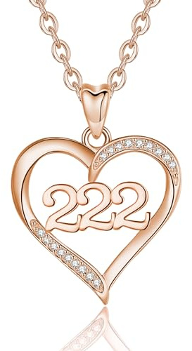 INFUSEU Engelszahl Kette, 925 Silber Roségold Anhänger Zahl Engel Lucky Nummer Charm Halskette 222 Glücksanhänger Chokerschmuck für Frauen
