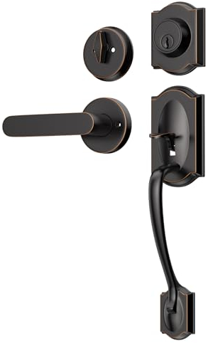 Narpult Smart Haustürschloss Set, Haustürgriff mit Riegel und Türgriff, Ölgeriebene Bronze, Schwarz