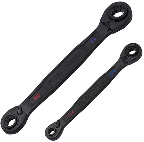 Klein Tools 68216 4-in-1 Reversible Ratcheting Box Wrench Set, Quad Wrench, SAE, 2-Piece, 1/4 to 3/4-Inch, Forged Steel, 90-Tooth