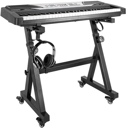 OUUTMEE Tastaturständer, Rollen, Tastaturständer, Z-Form, verstellbar, mit Gleitschiene, einfach zu bedienen (Schwarz)