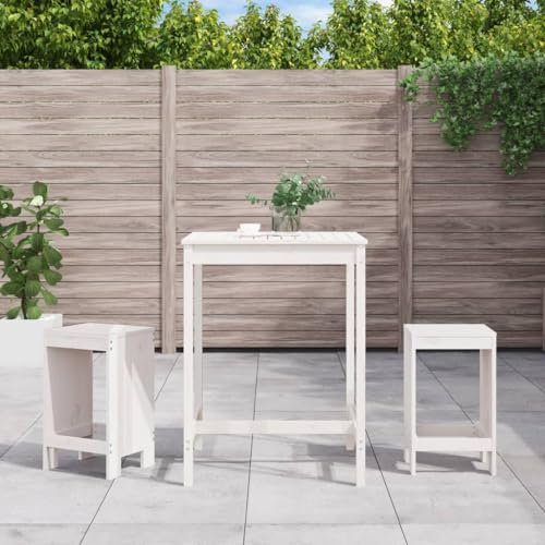 KTHLBRH 3-TLG. Gartenbar-Set Weiß Massivholz Kiefer Gartenmöbel-Sets Balkonmöbel-Sets Terrassenmöbel-Sets Outdoor-Möbel-Sets für Terrasse, Garten, Balkon