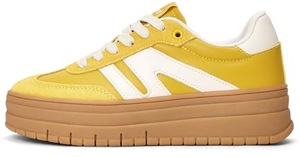 LUCKY STEP Women's Platform Gum Thick Sole Fashion Sneakers Classic Retro Rubber Low Top Casual Tennis Skate Walking Shoes