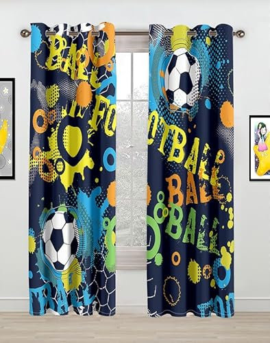 Rptidmv Vorhänge mit Ösen 2er Set Fußball Modern Blickdichte Vorhang Thermovorhang Kälteschutz Verdunklungsvorhänge für Wohnzimmer Schlafzimmer Kinderzimmer 140 x 175 cm (BxH)