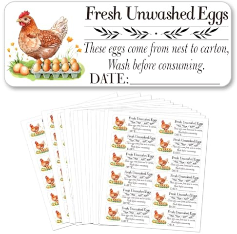 GOMAKERER 180 Stück Frische Ungewaschen Eier Aufkleber Gesammelt Datum Beschreibbare 2.5x6.7cm Hühnerfarm Frische Eier Aufkleber PET Selbstklebende Eierkarton Etiketten Für Eierkarton Box Behälter