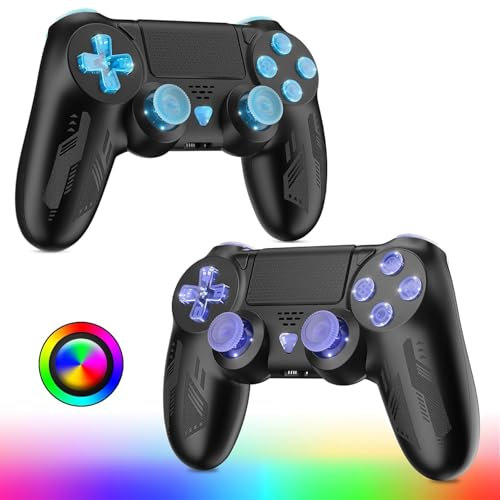 Lapezei RGB Wireless Controller für PS4, Game Controller kompatibel mit PS4/Pro/Slim/PC Gamepad mit Turbo/Zurück Taste/Dual Vibration/6-Achsen Gyro Sensor/Touchpanel 2 Pack
