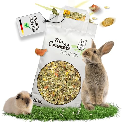 Mr. Crumble Kaninchenfutter 20 kg – Weizenfrei, ohne Pellets – Knuspermüsli mit Kräutern & Gemüse – hoher Rohfaseranteil