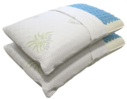 L’ANTICO ARCOLAIO - Coppia Cuscini Memory Foam Struttura Interna Bugnato Antiacaro Anallergico (40x70cm) Cuscini Letto Matrimoniale, Guanciale Letto Made in Italy (2, Federa con Aloe, Altezza 13)