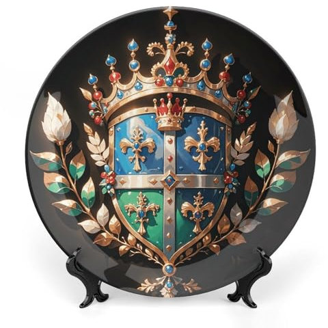 Grandes assiettes décoratives en porcelaine anglaise de 15,2 cm avec support de présentation pour cuisine et salle à manger Motif fleurs royales et couronne