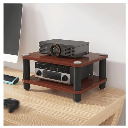 HTYUKFDG Supporto multimediale AV da tavolo a 2/3/4 livelli, mobiletto for componenti stereo aperto, rack HiFi in legno, torre audio for lettore DVD, console di gioco, TV box(Bruin,40x40x23cm)