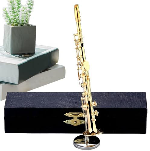 Saxofón en miniatura, coleccionable chapado en oro, modelo de instrumento de latón, adorno de exhibición con soporte, decoración musical, regalo de cumpleaños para niños y adultos, acento de Navidad