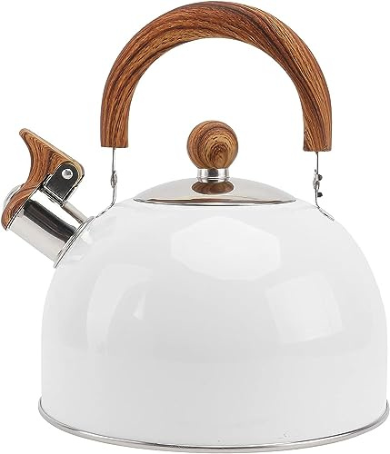 Bouilloire sifflante en acier inoxydable for cuisinière avec poignée ergonomique et isolation thermique, théière blanche de 2,5 L