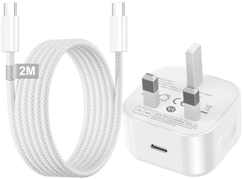 iPhone 15 16 17 Fast Charger Plug and Cable, 20W USB C Charger Plug with 2M USB C Cable for iPhone 17 16 Pro/16 Pro Max/16e/15 Pro/15 Plus, iPad Pro/Air/Mini, iPhone Charger USBC Plug UK Power Adapter