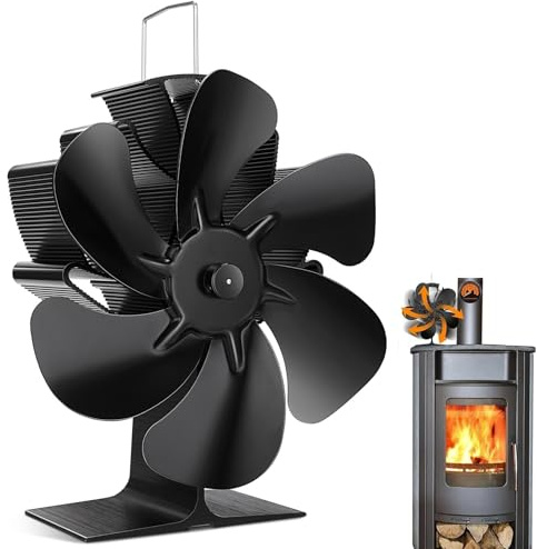 AIDODIA Ventilador de Chimenea de Leña de 6 Aspas, Ventilador Estufa Leña sin Electricidad, Silencioso y Eficiente, Distribuidor de Calor Automático para Chimeneas y Estufas de Leña (negro)