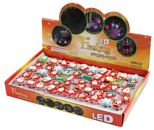 Syglawnd Anneau Flash, 50 pièces, Anneau Flash, Anneaux Lumineux de Noël colorés Qui Brillent dans Le, lumières de Doigt, Cadeaux fête Noël pour Enfants et Adultes