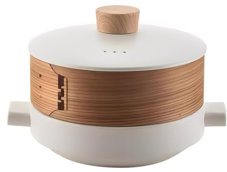 Olla de barro cerámica y vaporera de bambú,olla multifuncional for cocinar en la estufa for dumplings, pasteles, guisos y sopas.(3L)