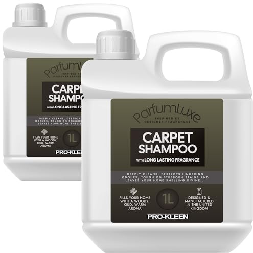 Pro-Kleen Parfum Luxe Carpet Shampoo 2 x 1L - Deeply Cleans, Removes Stains, Deodorises - Inspired by Designer Fragrance - Leaves a Long-Lasting Woody, Oud & Warm Fragrance