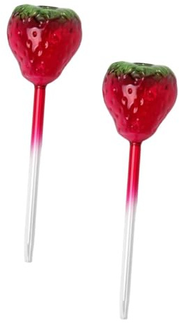 Gadpiparty Lot de 2 Globes d'Arrosage Automatiques en Verre Forme Fraise Système Goutte à Goutte pour Plantes d'Intérieur et Extérieur Bâtonnets d'Arrosage Réutilisables pour Entretien