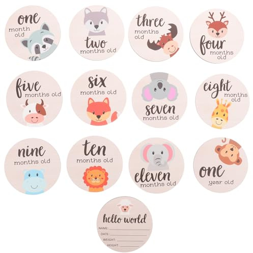 COHEALI Cartes Mois Bébé en Bois Rond pour Photo, Suivi Croissance, 13 Pièces, Accessoire Shower Bébé, Souvenir Maternité Pratique et Élégant