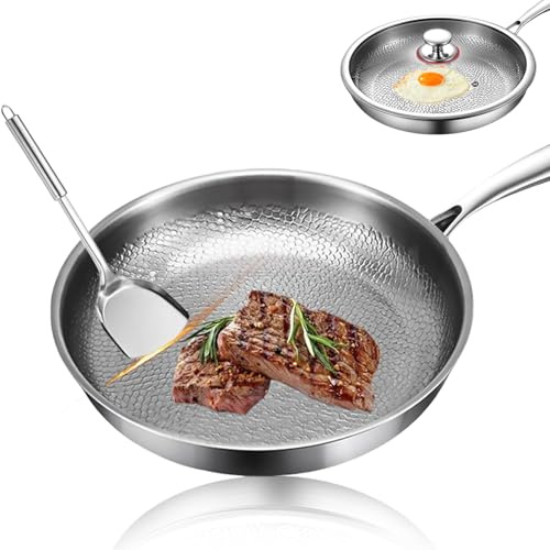 Padella antiaderente in titanio, 100% non tossica, priva di sostanze chimiche, resistente a temperature estreme, 30 cm con coperchio, durabilità a vita