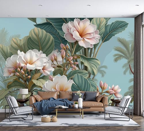 DACRWEKZ Papier Peint Fleurs et feuilles de bananier, Motif Papier Peint Soie Panoramique Style tropical 200x140cm Wallpaper Pour Salon Chambre Deco Murale Vert