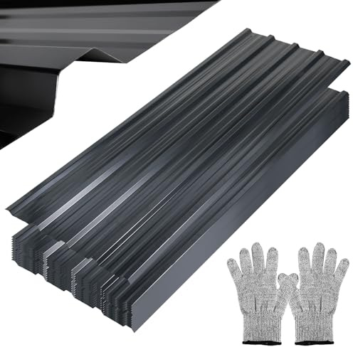 Monucep Trapezblech 12er Set 129×46 cm, verzinkter Stahl 0,25 mm, Anthrazit | Dachblech für Carport, Gartenhaus und Terrasse, rostfreies Profilblech mit ca. 7,1 m² Fläche, inkl. Schnittschutzhandschuhe