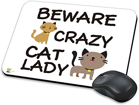 Mouse Pad Funny Novelty Beware Crazy Cat Lady Animal Desk Mat | Beware Crazy Cat Lady. Funny pet animal novelty mouse mat with anti-slip rubber base for laptop computer PC office desk.