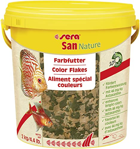 sera San Color Flakes 10 L (2 kg) | Für oberflächenfressende Zierfische | Ohne künstliche Farb- und Konservierungsstoffe | Mit 10% Krill & Haematococcus-Algen | Für natürliche Farbentwicklung