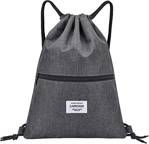 LIVACASA Mochila de Cuerdas Mujer Hombre Bolsas de Cuerdas Bolso Mujer Casual A Prueba de Agua Impermeable Bolsillo Exterior Extra Ajustable Correas de Hombros Gris