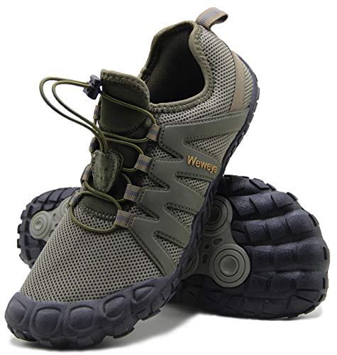 Weweya Barefoot Shoes Men Cross Training Five Fingers Minimalist Running Zero Drop Wide Toe Box Shoe Boxing Kickboxing Moutain Bike Size 12 Army Green
