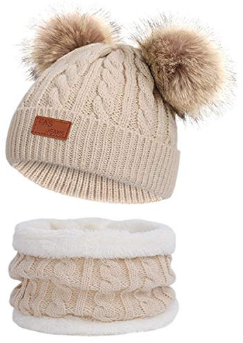 Yixda Baby Mütze Schal Set Mädchen Jungen Warm Fellbommel Beanie Hüte