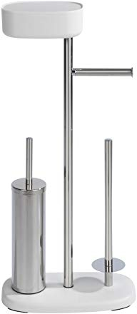 WENKO Stand WC-Garnitur mit Box Mod. Rivazza, Toilettenpapier-Halter mit Ablage, WC-Bürstenhalter, Ersatzrollenhalter, Edelstahl
