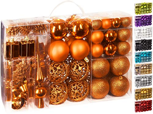 BRUBAKER 101-piezas de Bolas de Navidad con Copas de árboles Color Naranja