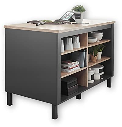 BILBERRY Moderne Kücheninsel mit Arbeitsplatte freistehend in Eiche Sonoma Optik, Anthrazit - Geräumiger Küchenschrank - 140 x 90 x 75 cm (B/H/T)