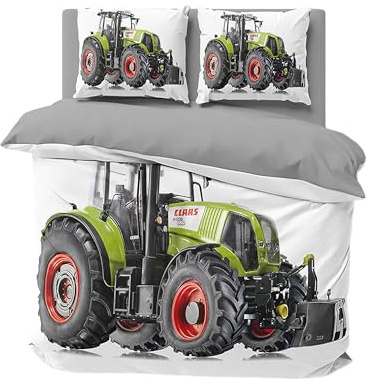 FEBE Set copripiumino 3D Tractor 135 x 200 cm + federa 80 x 80 cm double-face 2 pezzi con chiusura lampo