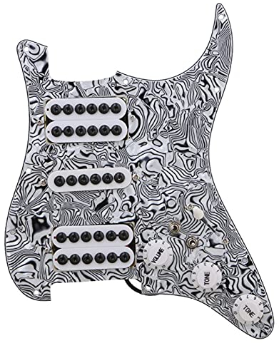 Geladenes Schlagbrett Schwarzweiße Zebra-Farbe 3-lag HSH. Eingeladener Vorverdrahteter Pickup-Pickguard Für Stratocaster Electric Guitar Ersatz Vorverdrahtetes geladenes Schlagbrett