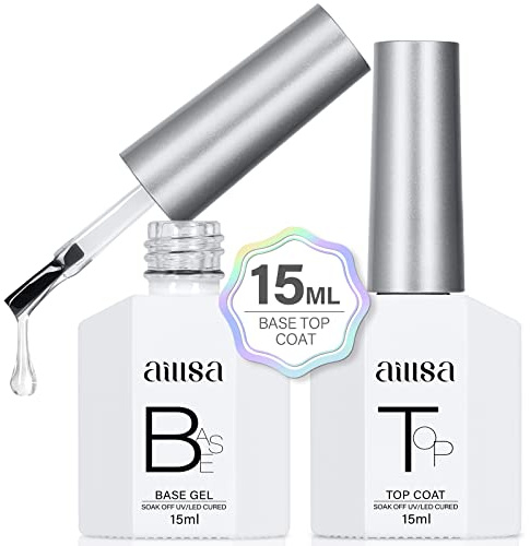 AILLSA Gel Nail Polish, 2 x 15 ML Base and Top Coat, UV/LED Soak Off, No Wipe Top Coat for DIY Nail Art at Home