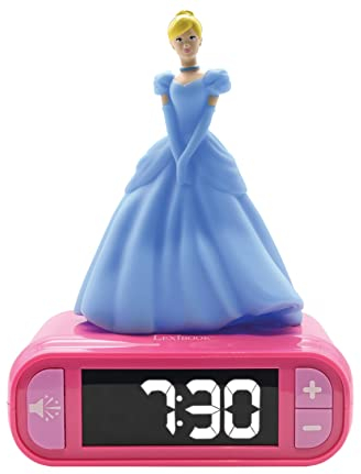LEXIBOOK, Disney Princess, Cinderella Nightlight alarm clock, Sounds and Melodies, LCD Backlit screen, Luminous, Snooze, Pink, RL800DP