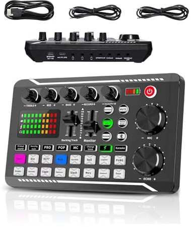 Bewinner F998 Live Soundkarte - Externer Soundmixer mit DJ Mixer Effekten und Sprach Wechsler, 16 Bit 44,1 KHz Zweikanal Audiomixer DJ Mischpult für Youtube Streaming Live
