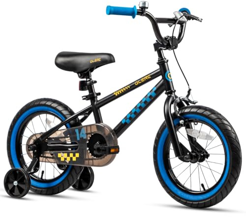 Glerc NuNu Kids Bike, 14 Inch Boys Bike for 3-5 Years Old Children, BMX Style Kids Bicycle with Training Wheels & Coaster Brake, Black and Blue